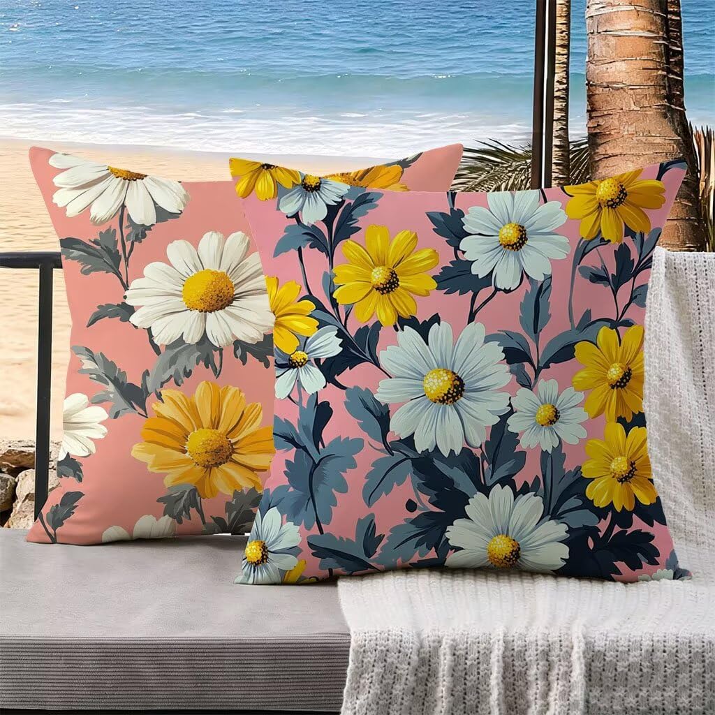 Taie Oreiller 70x70 Rose en Velours Marguerite | Lot de 2 Housse de Coussin
