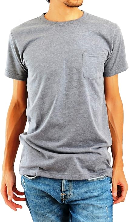 Amazon Aqshop Tシャツ メンズ 無地 厚手 胸ポケット付き 5 3oz コットン 半袖 ラウンドネック Tシャツ カットソー 通販