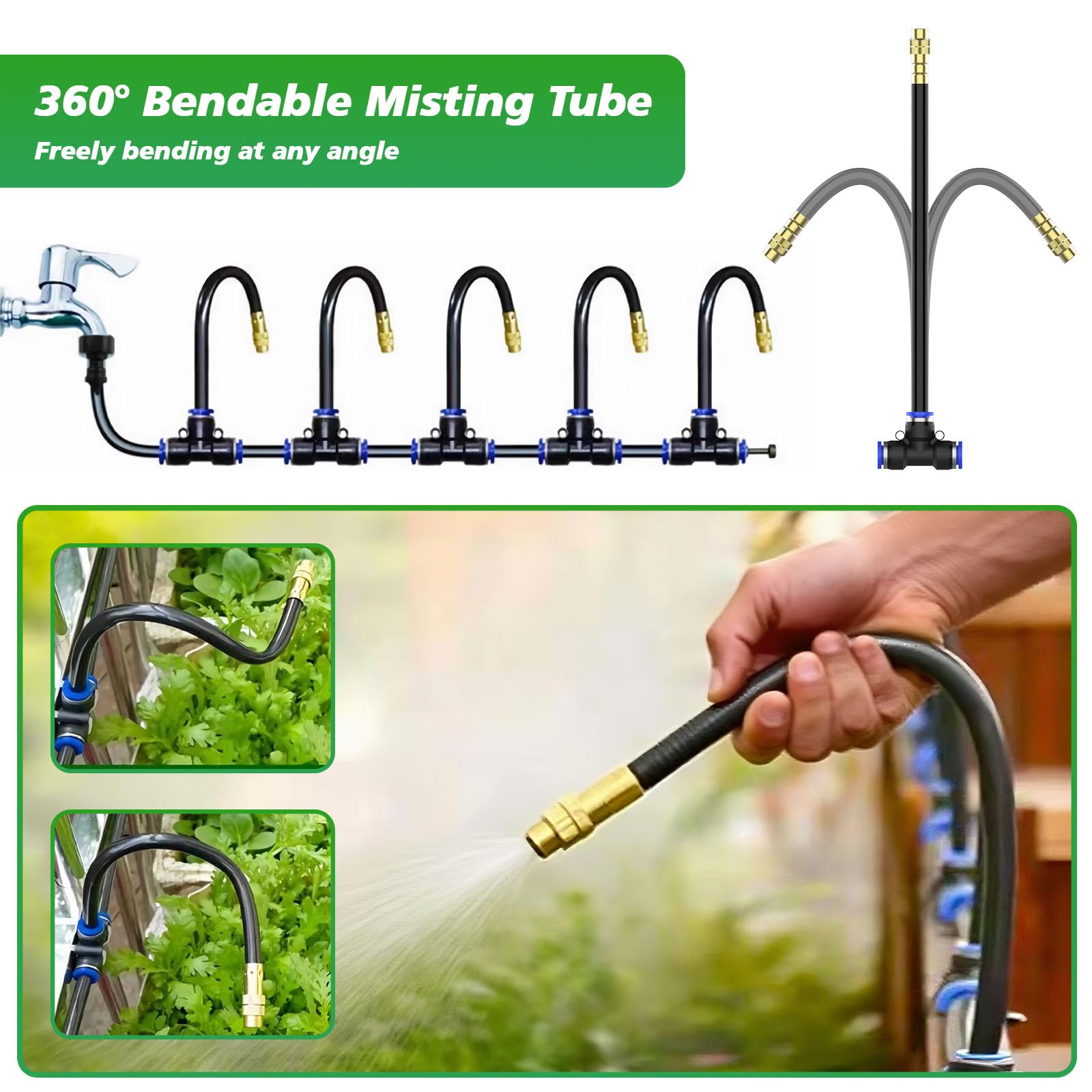360° Adjustable Drip Irrigation System - Garden Watering System 50FT with 15 Nozzles, Drip Irrigation Kit for Garden, Yard, Lawn, Greenhouse, Plants, 5/16 inch Hose