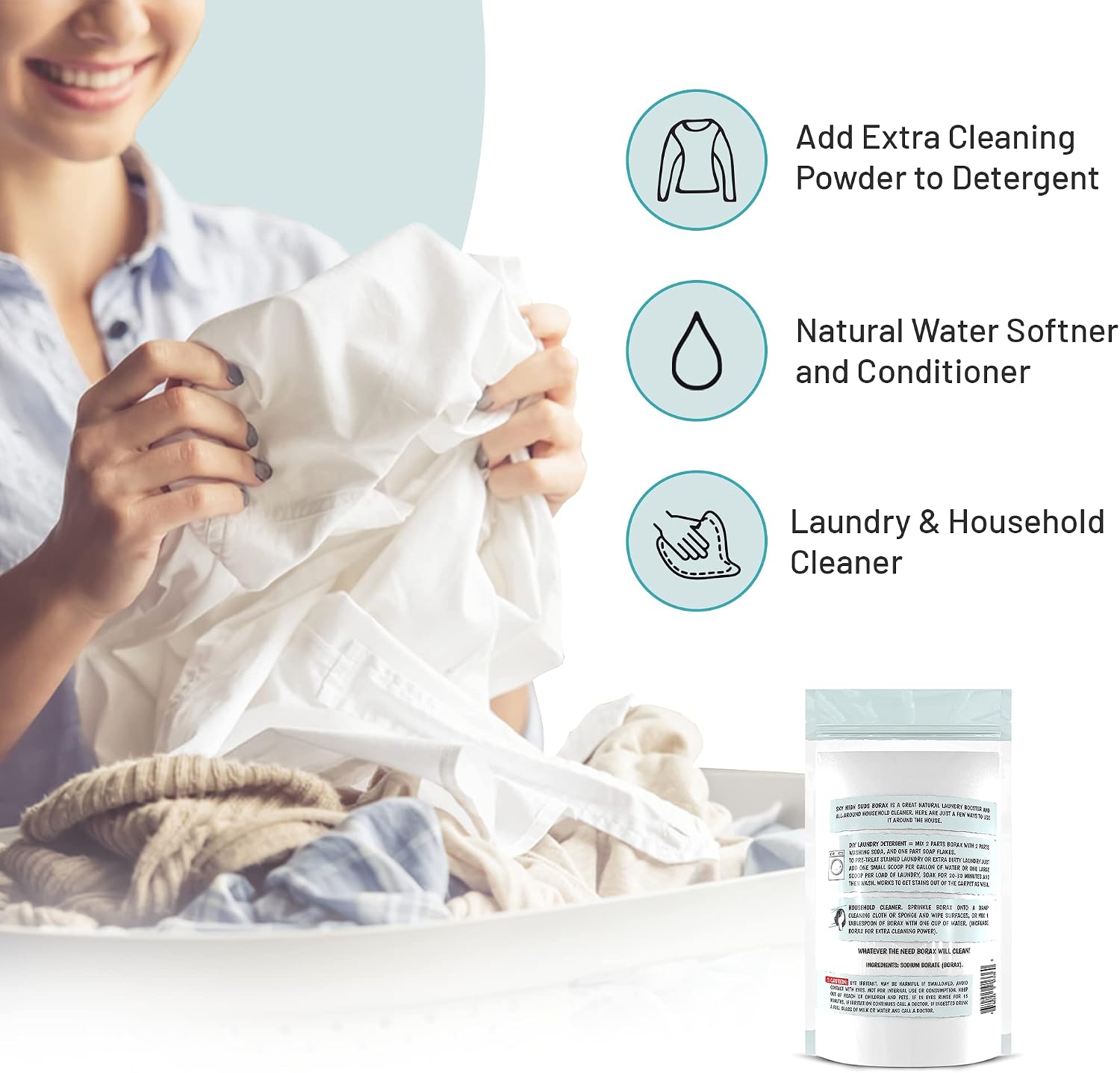 All-Natural Borax Powder, 2 lb, Laundry Booster, Made in USA (Pack of 2) image 3