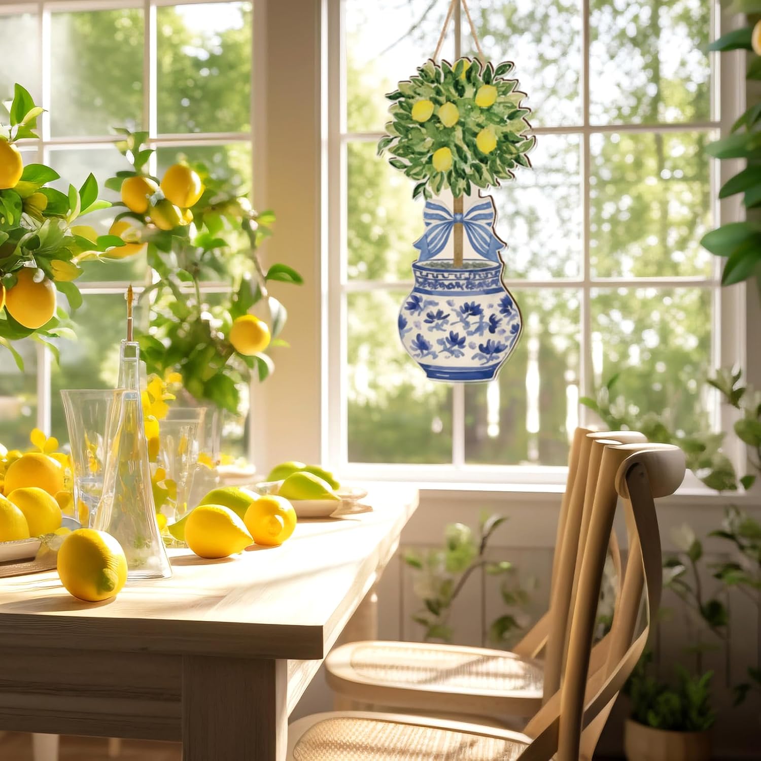 RattanView Large Size Chinoiserie Lemon Tree Door Hanger Summer Lemon Wooden Sign Front Door Home Wreath Ornament for Summer Farmhouse Indoor Outdoor Yard Porch Italian Lemons Amalfi Coast Decor