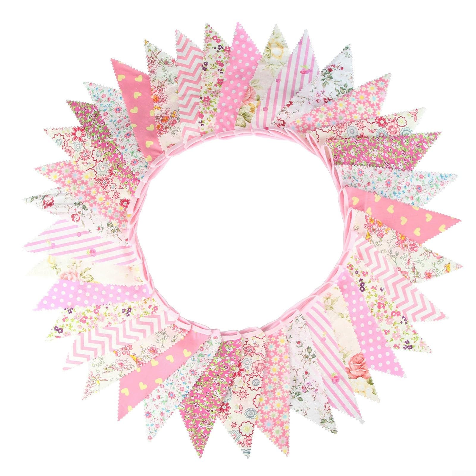 33 Ft Fabric Bunting Banner With 36 Triangle Flags Featuring Vintage Floral Print Weddings Parties Birthdays And Garden Decor(Pink)