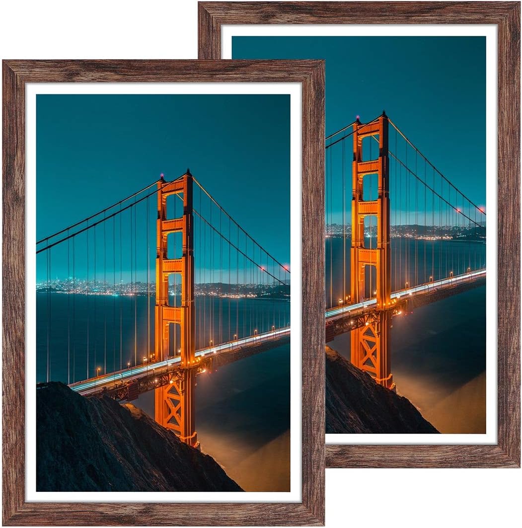 Q.Hou 12x18 Picture Frame Wood Patten Rustic Brown Set of 2, Wall Hanging, Smooth Molding & Acrylic Cover, Great for Art Prints, Poster, Mural and Picture (QH-PF12X18-BR)