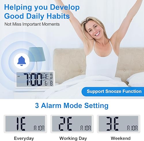 Miniatura 4 de Reloj atómiconunca necesita ajuste, funciona con pilas, reloj digital de 15 pulgadas con luz de fondo, DST, fecha, día y temperatura, reloj de pared