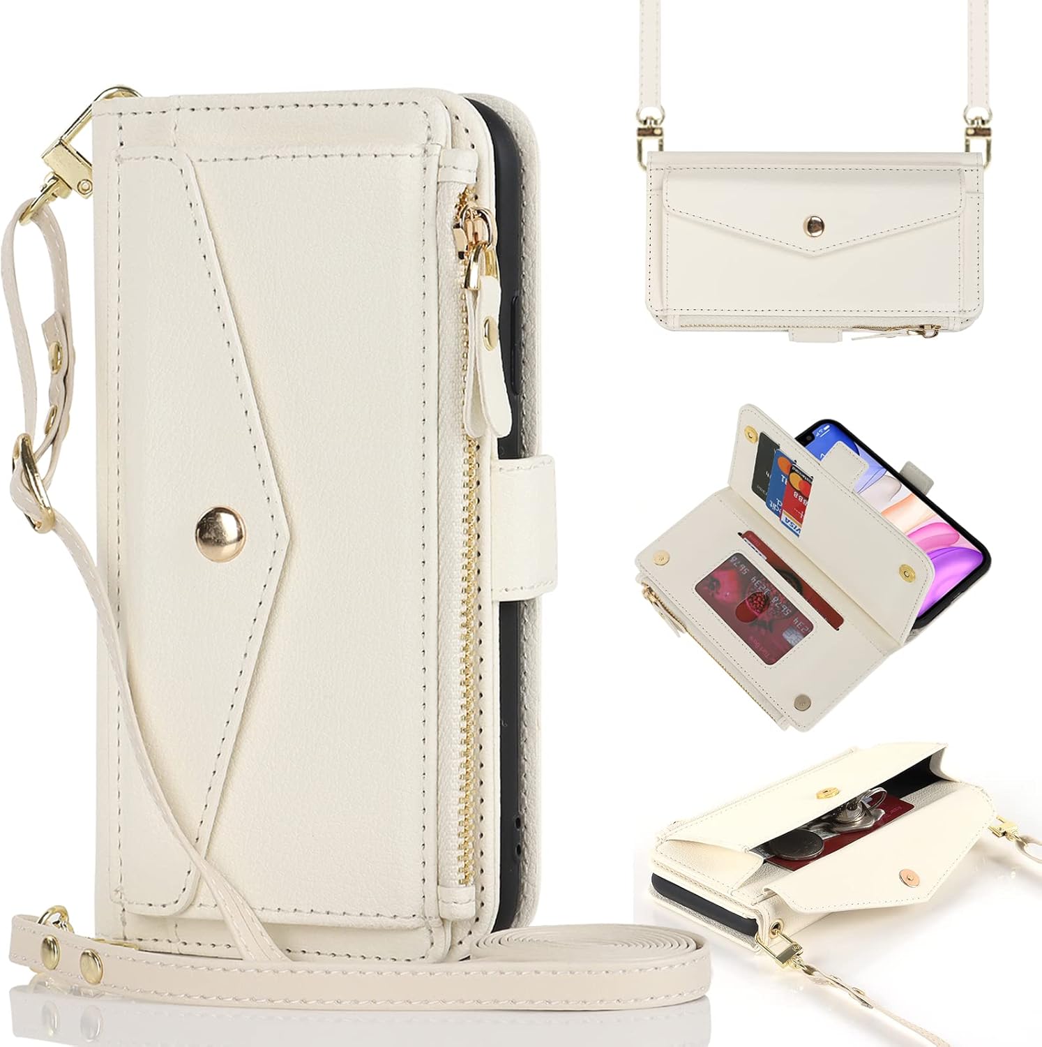 DEYHU for iPhone 11 Wallet case with Zipper Card Holders