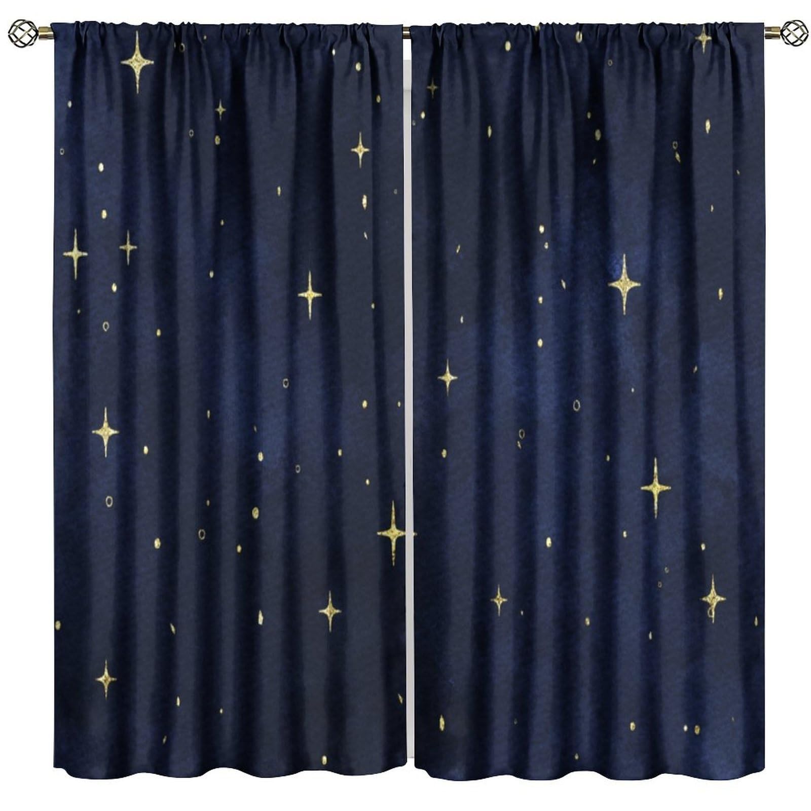 BenYaSong Starry Sky Blackout Window Curtain Glittering Starry Sky Watercolor Style for Home Kitchen Livingroom Coffee Room Window Drapes 2Panel 52" W X 96" L