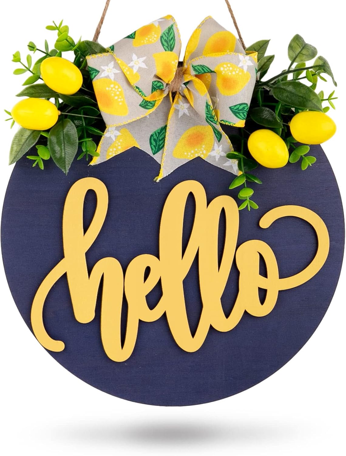 Whaline Lemon Wooden Hanging Sign 3D Hello Summer Welcome Sign Front Door Decor with Bow Rustic Farmhouse Door Hanger for Spring Summer Home Office Shop Window Wedding