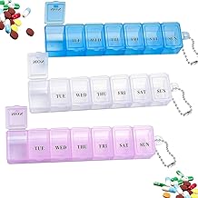 Pill Box Organiser 7 Day One Time, 3Pcs Weekly Travel Medicine Storage Box, Tablet Boxs 7 Day, Tablet Dispenser Organiser for Vitamins, Cod Liver Oil, Supplements and Medication