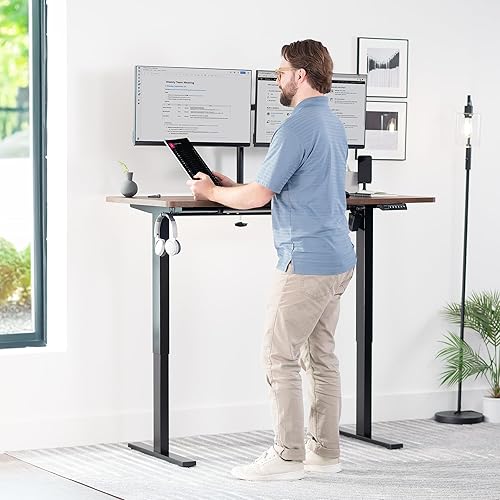 Vista 214 de VIVO DESK-TOP60G - Mesa universal de una pieza de 60 x 24 pulgadas, color gris oscuro, para marcos de escritorio estándar y sentados a pie, altura