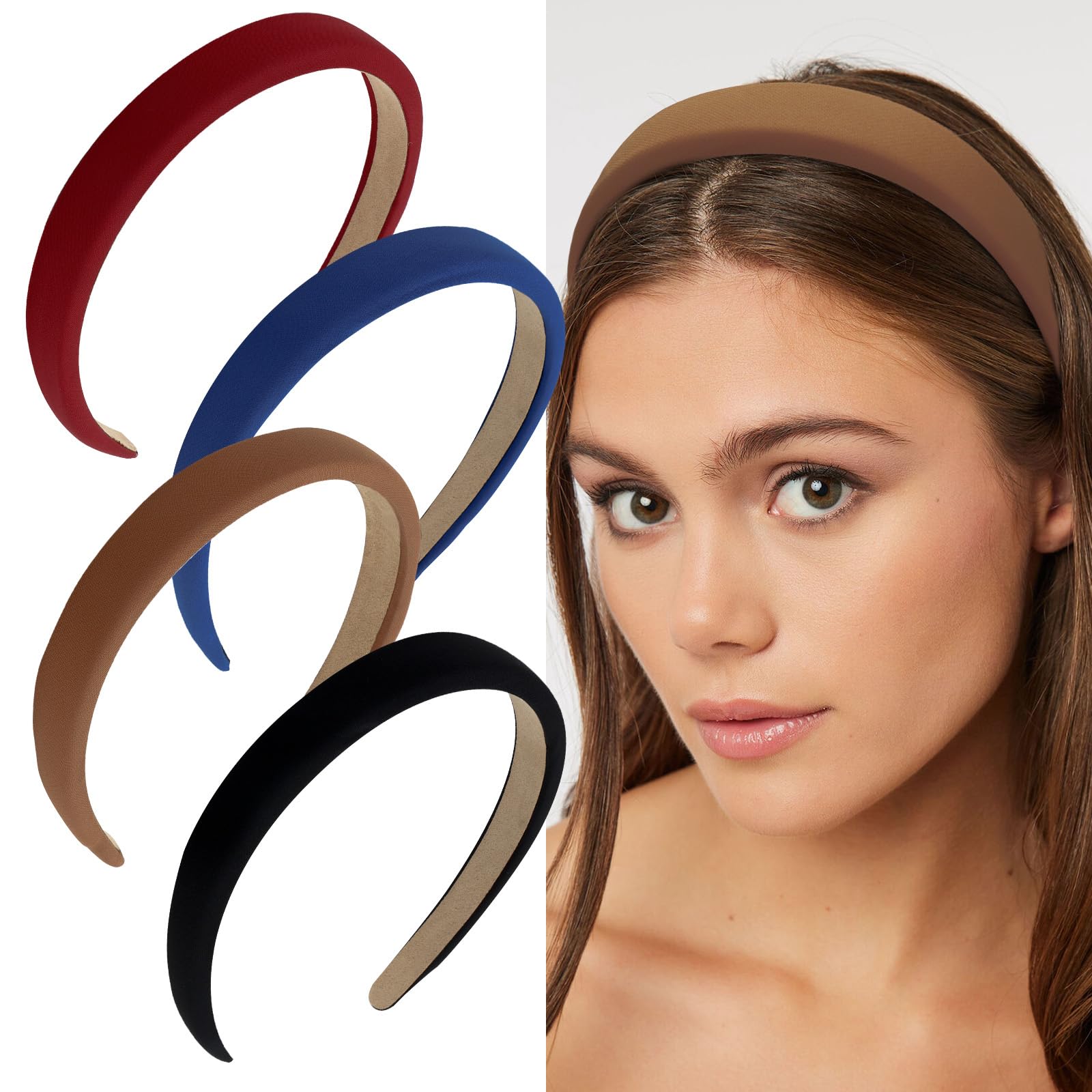 4 Fasce Per Capelli Imbottite Wecoe - Antiscivolo, Morbide, Spesse, Colori Neutri (Nero, Bianco, Rosa, Marrone) - Accessori Moda Y2K