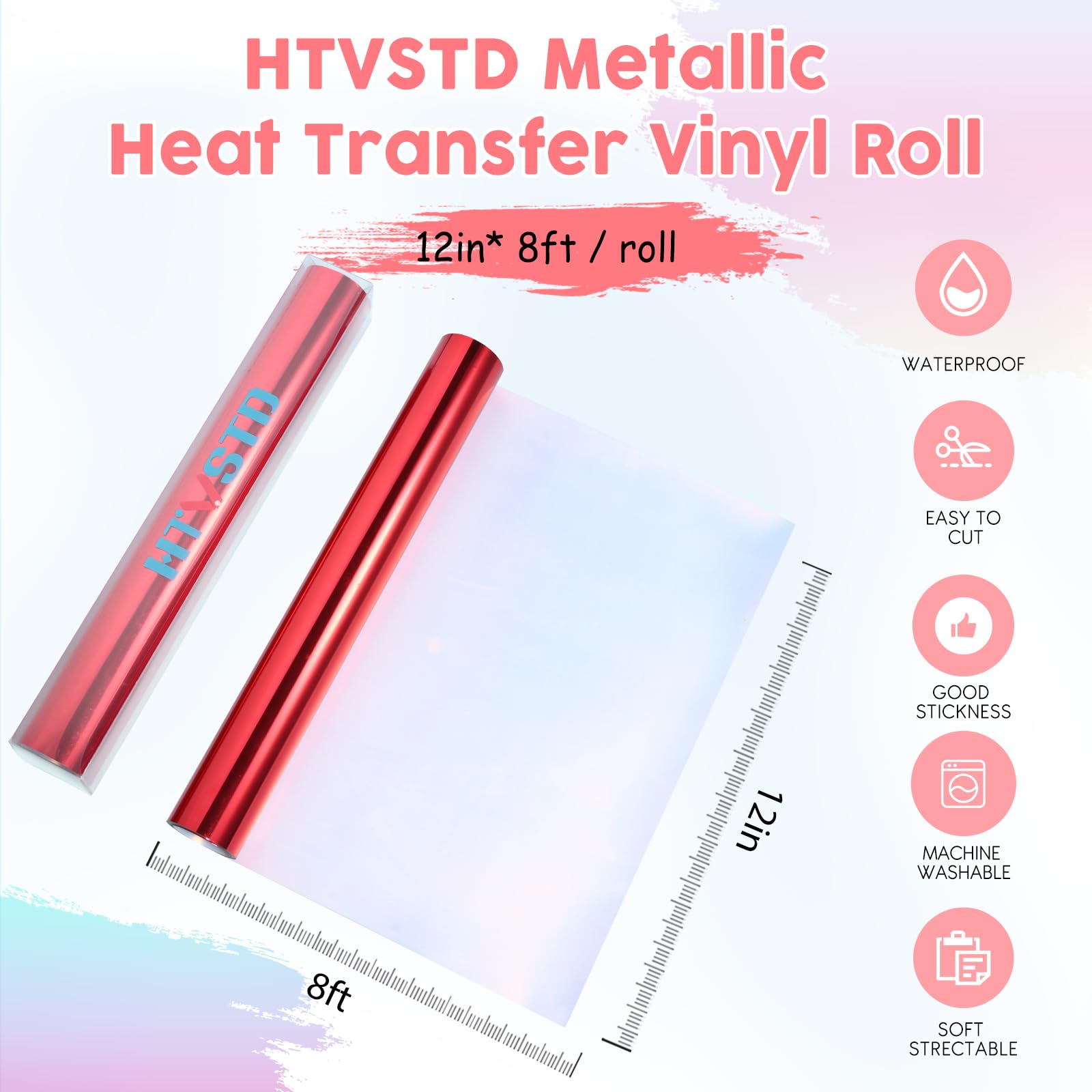 Czerwona metaliczna rolka winylowa HTV – 30 cm x 2,4 m, czerwona, metaliczna, termotransferowa, winylowa, HTV, winyl, do ubrań, t-shirtów, kompatybilnych z Silhoutte Cameo lub Cricut