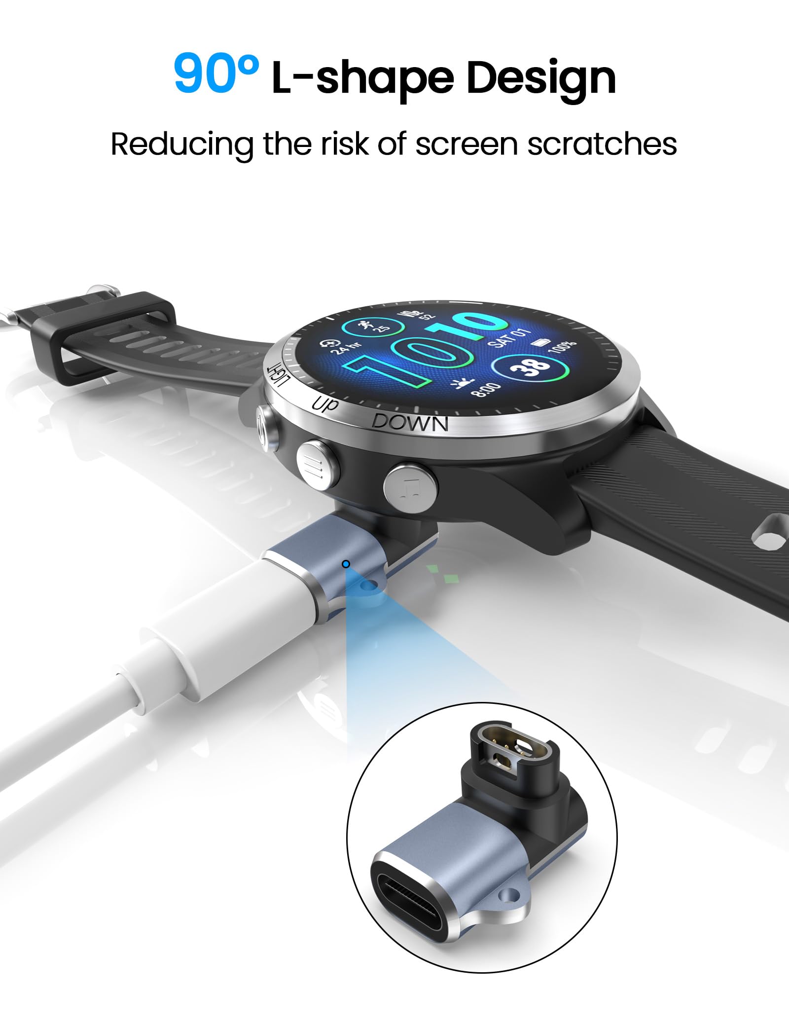 Adapter kabla ładującego USB C do zegarków Garmin, adapter kabla do ładowania typu C do Garmin Fenix 8, 7X, 6 Pro Solar, Vivoactive 6,5, 4S, Venu 3,3S, SQ, Forerunner 165/55/970/965/265