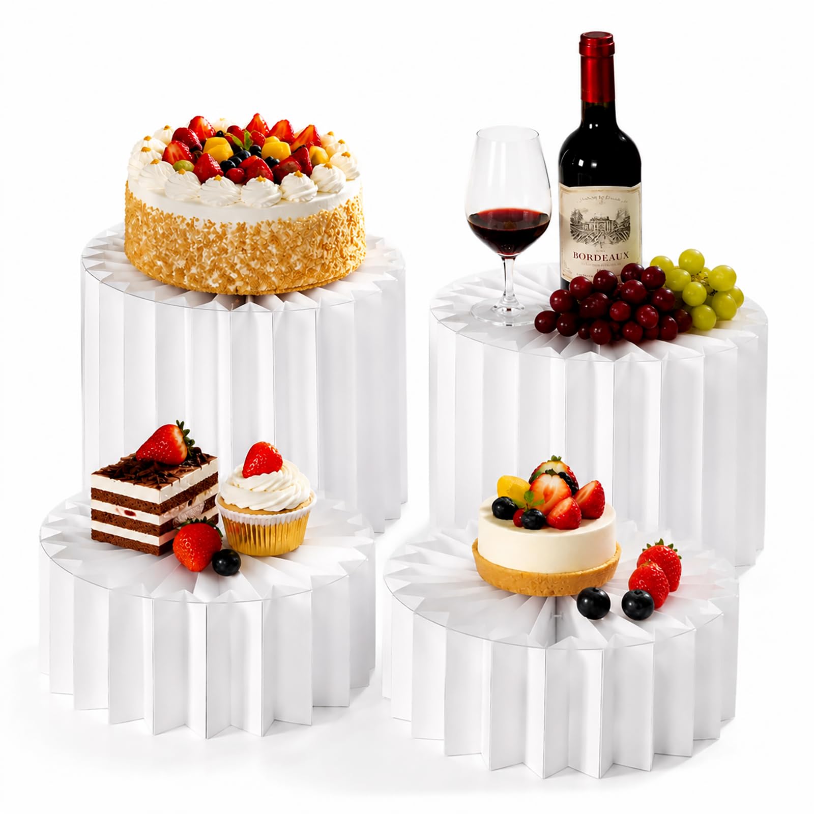 RUHUHUR 4 Pack Buffet Risers,Foldable Dessert Table Display Stand for Wedding Party,Display Stands for Food,Cupcake Cake Display Stand for Afternoon Tea,Birthday Events & Catering