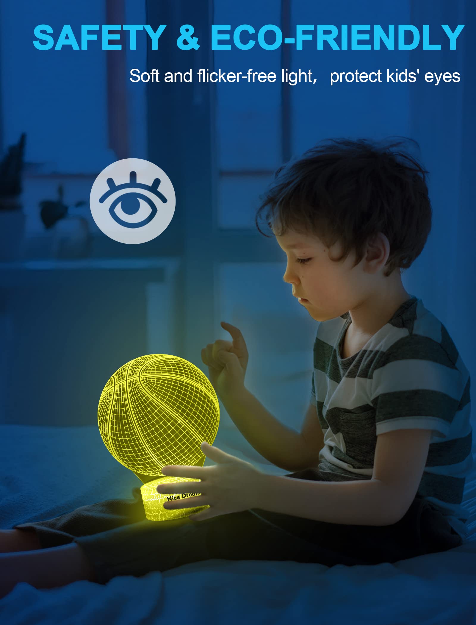 Nice Dream Luce Notturna da Basket per Bambini, Lampada da Illusione 3D Luce LED, Telecomando 16 Cambia Colore Dimmerabile, Regali di Natale per Ragazze Ragazzi Soggiorno Arredamento Camera da Letto