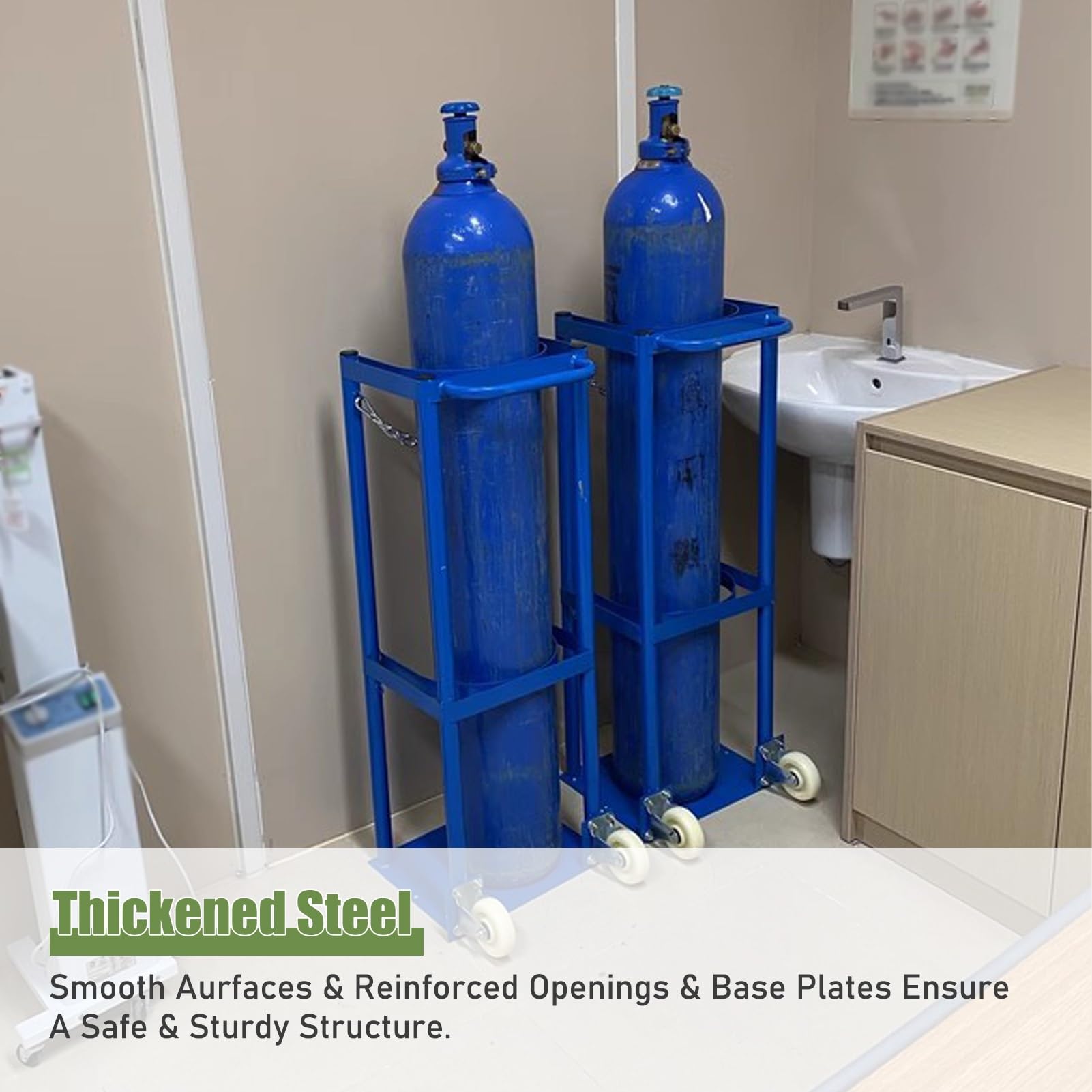 Soporte para Botella de Oxígeno Carrito de Almacenamiento Manual de Acero con Asa Curva, Soporte de Transporte Organizador de Oxígeno, Carrito de Transporte Resistente para Botellas de Gas, para Hospi