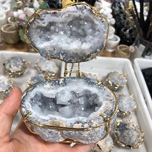 UTHTY Cristal natural, 1 unidad de 19.75-21.16oz, 1 unidad de piedras naturales, ágata en racimo de cuarzo, caja de almacenamiento para collares,