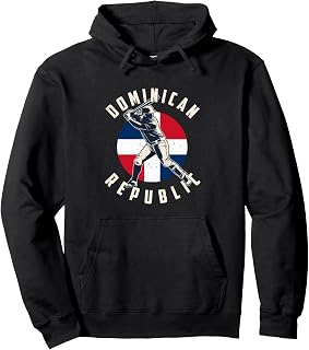 Vintage Dominican Baseball Batter Dominican Republic Flag Pullover Hoodie