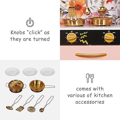 Miniatura 3 de Juego de juguetes de cocina de madera con luz, juego de cocina de juguete de simulación para niños, horno de juguete para fregadero con microondas,