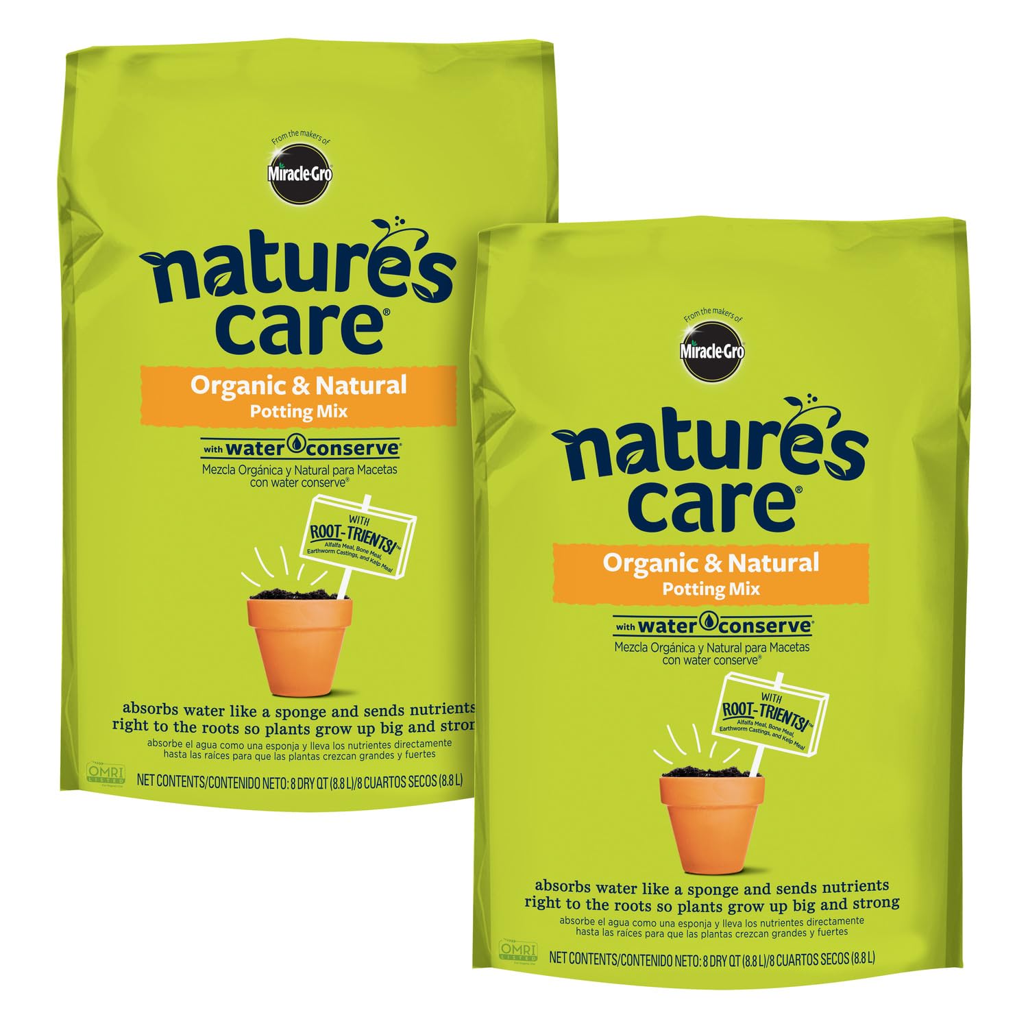 Nature's Care Organic & Natural Potting Mix with Water Conserve, 8 Dry qt. (2-Pack)