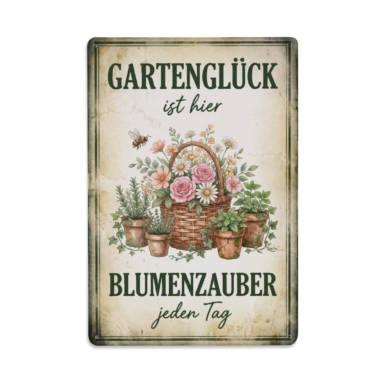 Vintage Funny Garden Here Happiness Rustic Gate Metal Tin Sign Plaque Wall Decor for Cafe, Club Bar, Office, Garden Metal Poster 8x12Inch