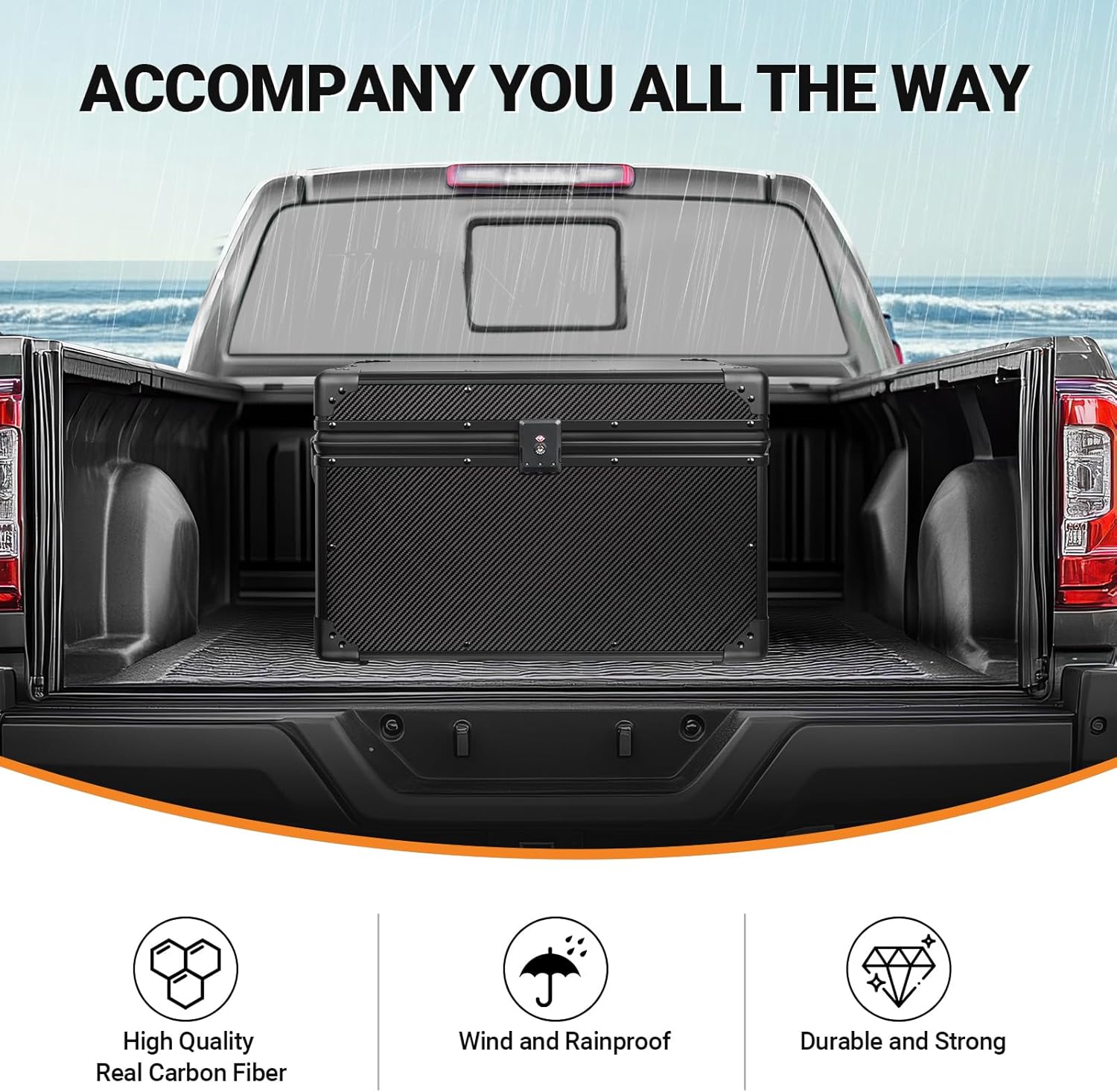 T-carbon Carbon Fiber Car Trunk Organizer Box, Automotive Storage Container,Heavy Duty Trunk Organizer For Car,20 * 13 * 13.4IN,Black