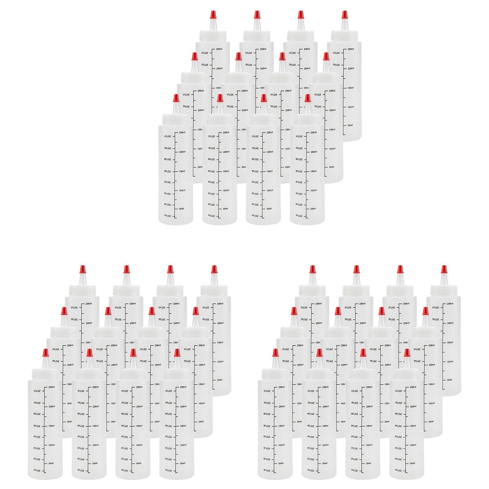 Aundhegrtt 36-Pack 8 Oz Condiment Squeeze Bottles with Red Tip Cap - Plastic Squirt Bottle for Ketchup, Sauces, Syrup