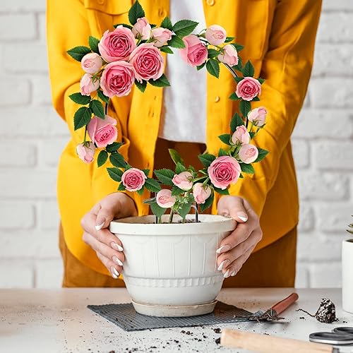 Miniatura 6 de Halatool Paquete de 6 enrejados de metal negro para plantas trepadoras, soporte circular de hierro para plantas en maceta, interior y exterior,