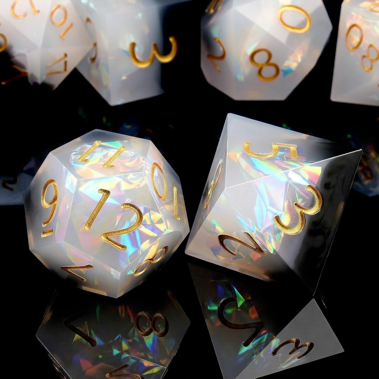 Haxtec Sharp Edge Dice Set DND Dice Black and White Resin Dice Iridecent Mylar Galaxy D&D Dice for RPG Role Playing Compatible with Dungeons and Dragons Gift