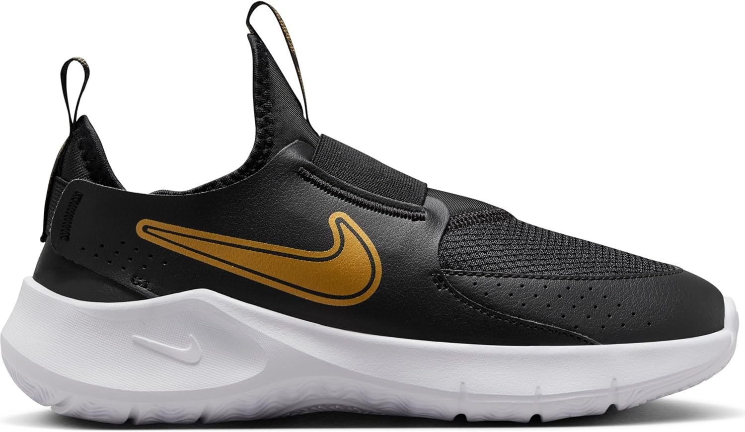 Nike Flex Runner 3 Big Kids' Road Running Shoes (FN1294-006, Black/White/Metallic Gold) Size 5.5