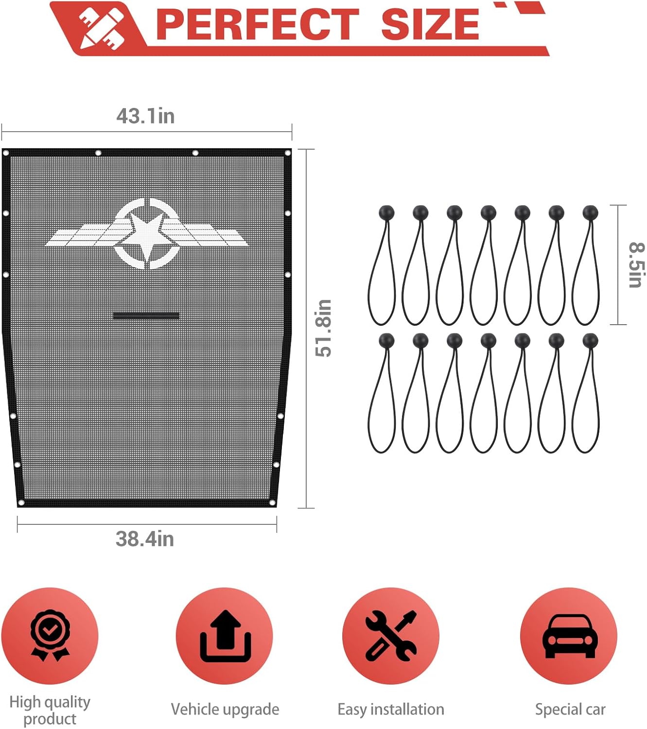 Sunshade Full-Length Mesh Sun Shade Bikini Top Compatible with 2018-2022 Jeep Wrangler JL 2-Door Rubicon Sport Sport S Willys, Shade Cuts The Sunlight and Down on Wind(Star Wing Short Style)
