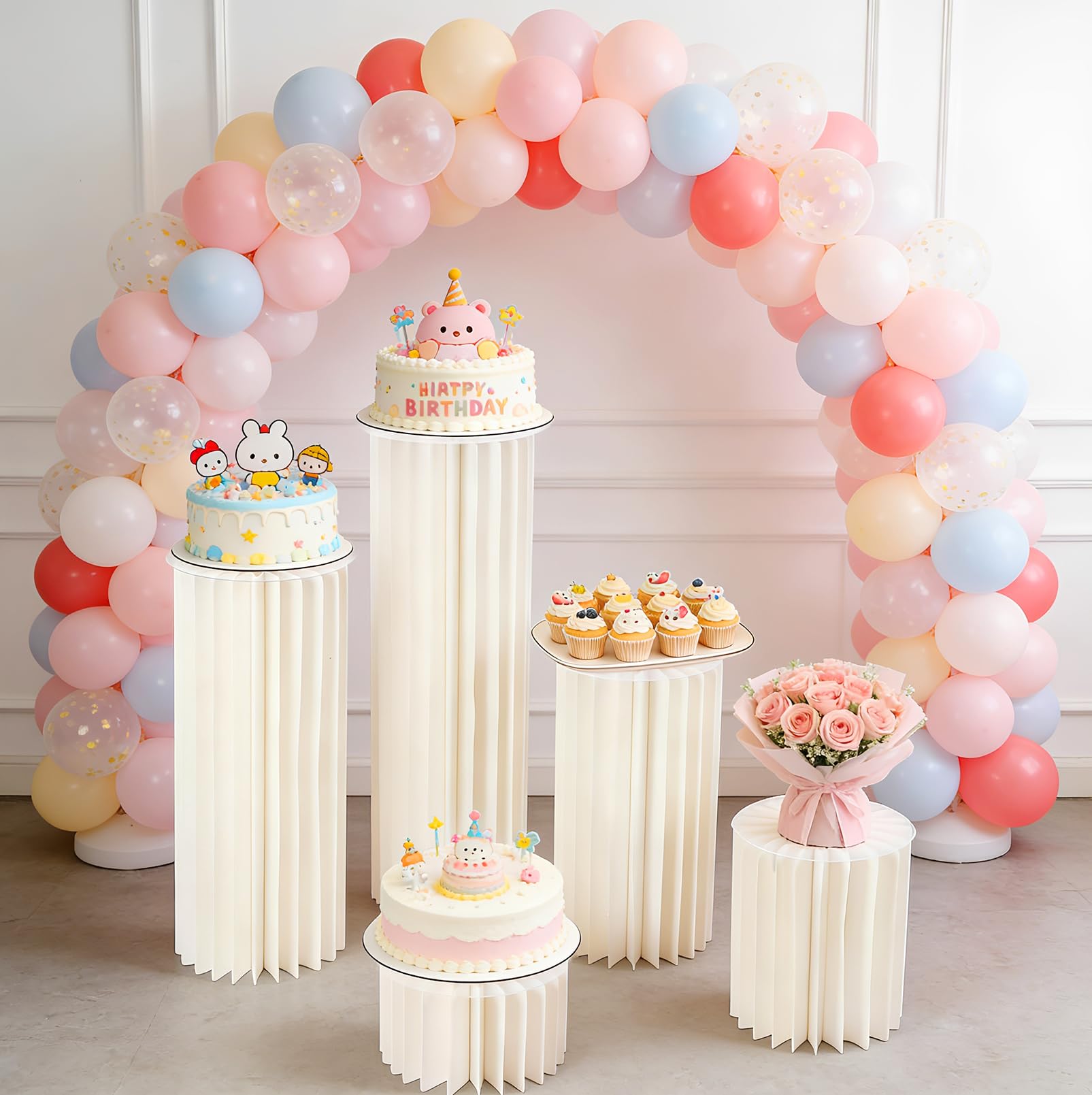 5 Stück Faltbare Papiersäulen, Hochzeit Karton Vasen, Zylinder Basisanzeige | (Durchmesser 30cm,Höhe 20,40,60,80,100cm),Karton Blumensäule für Verlobung Geburtstag Tischdekoration Hochzeiten Dekoration