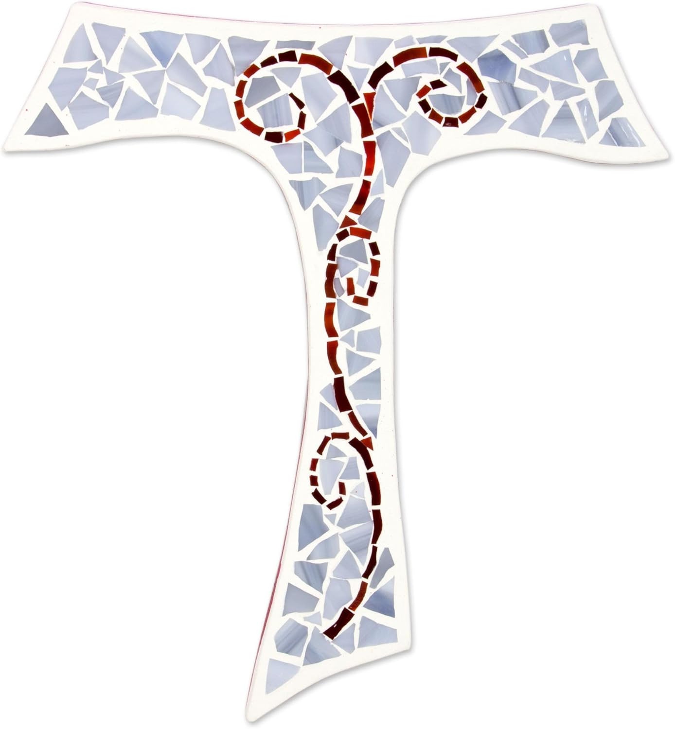 NOVICA Artisan Crafted Wood and Glass Mosaic Wall Cross, Grey, 'A Flourishing Faith'