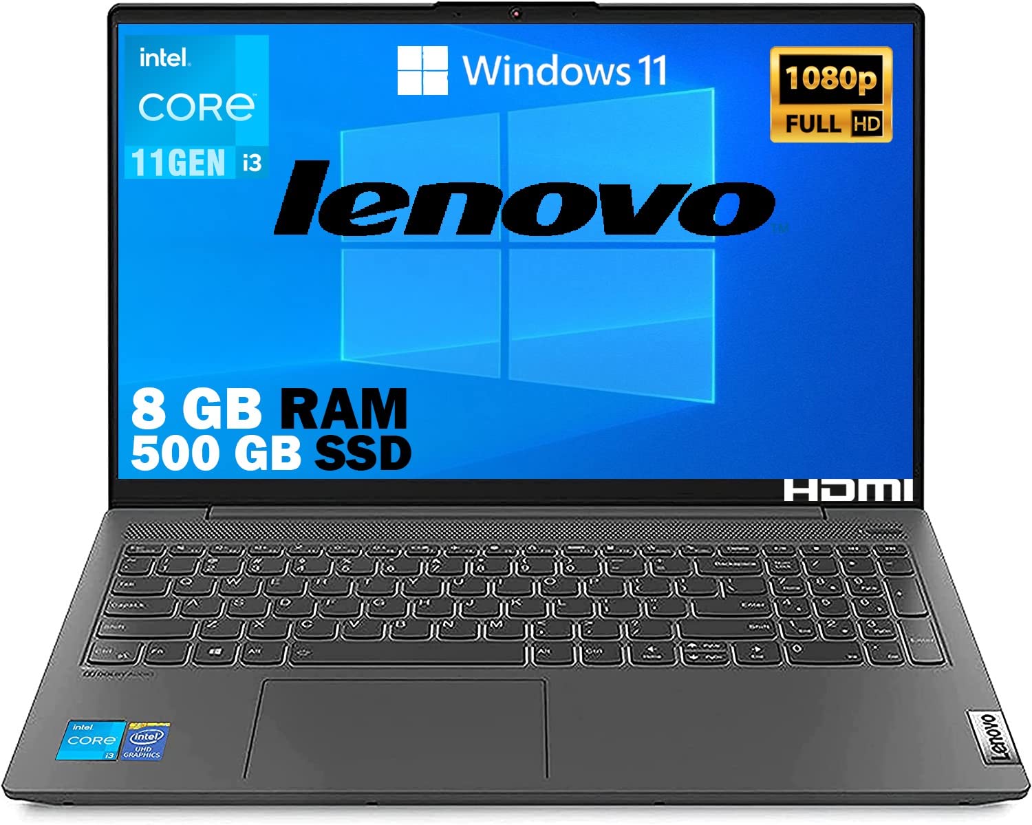 Notebook Lenovo SSD Cpu Intel Core I3 di 13Gen I3-1315U, Display Full Hd Led da 15,6" Ram 8Gb DDR4, SSD 512GB Nvme, Wifi, Webcam, Bt, Win11 Pro, Open Office, Pronto All'uso Gar. Italia