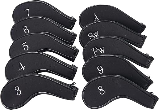 Neoprene Zipper Golf Club Iron Head Covers, 10pcs/Set