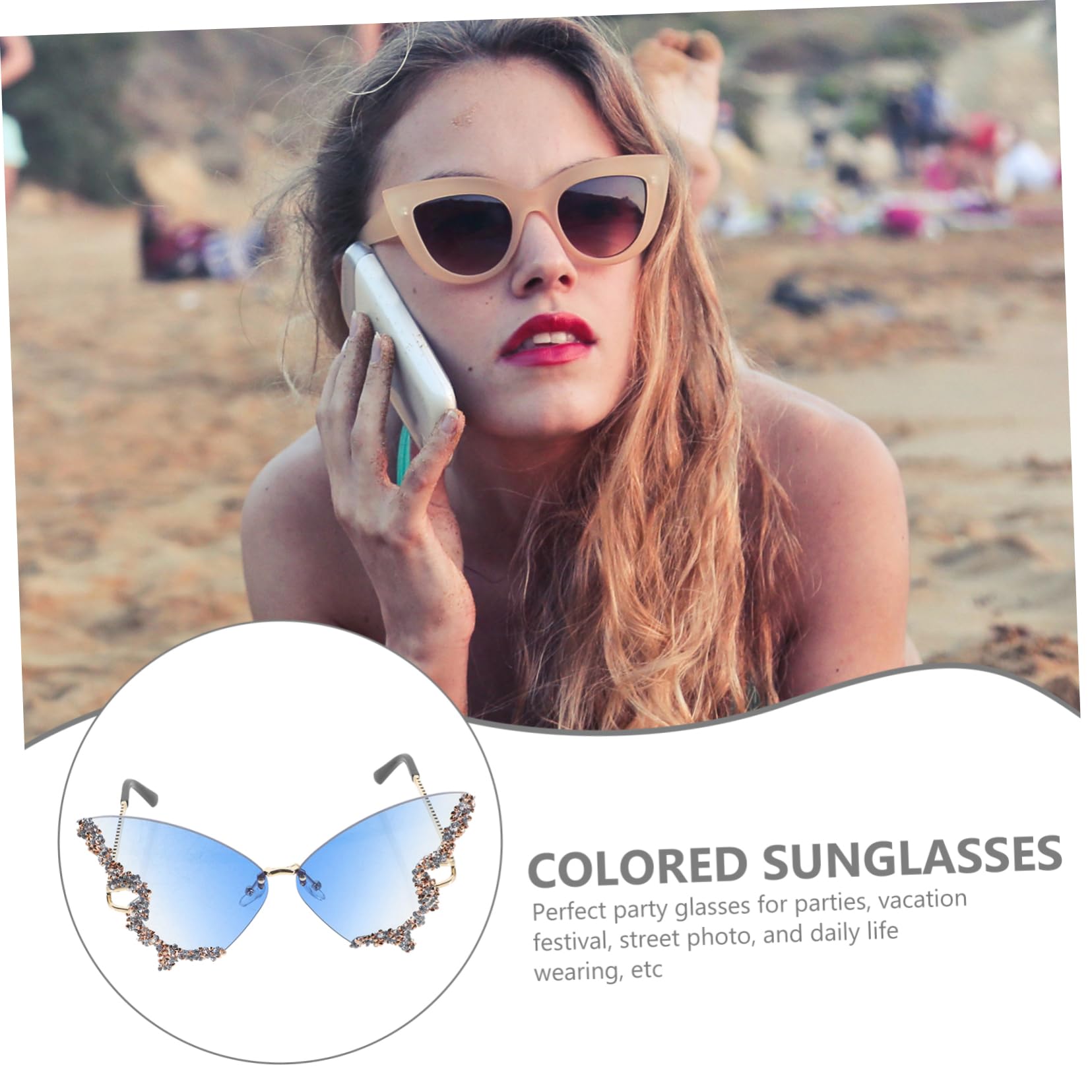 4paia Occhiali Da Sole Senza Montatura Forma Di Farfalla Con Strass Occhiali Funky Per Feste Spiaggia e Fotografi Protezione Uv e Design Accattivante Per Eventi e Vita Quotidiana