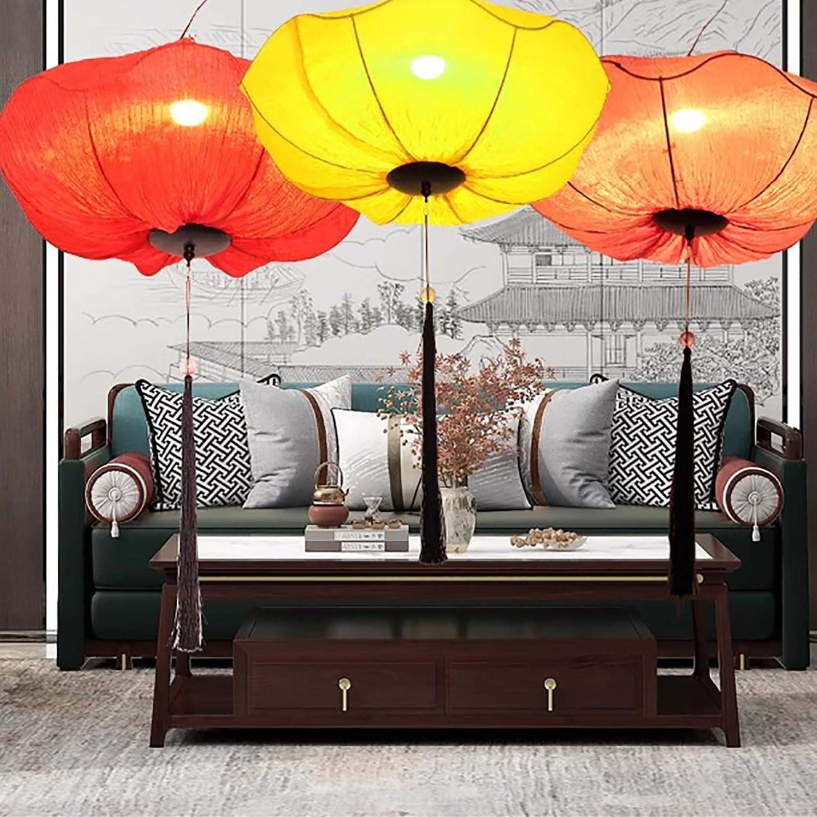 faroles, Linterna China de Mano, Adornos Colgantes(Red,40#)