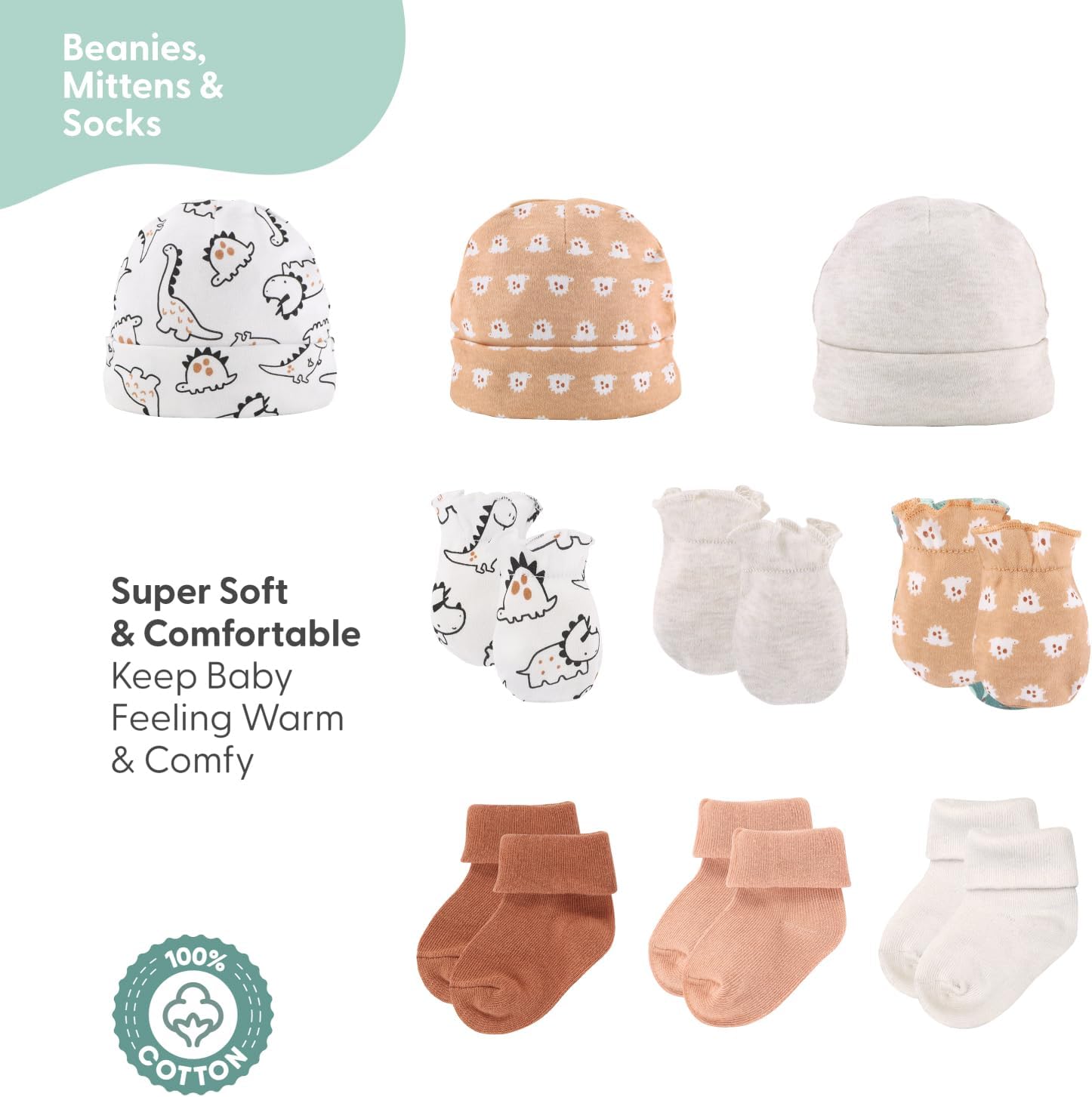 The Peanutshell Baby Layette Gift Set for Baby Boys or Girls - 16 Piece New Born Unisex Gift Set, Clothes & Newborn Essentials Must Haves - Clothes 0-3 Months - Tiny Dino - Image 7