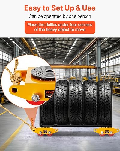 Miniatura 5 de VEVOR 4PCS Machinery Skate Dolly, 26455LBS12T Industrial Machinery Mover, Heavy Duty Carbon Steel Machinery Moving Skate y 4 ruedas de acero al