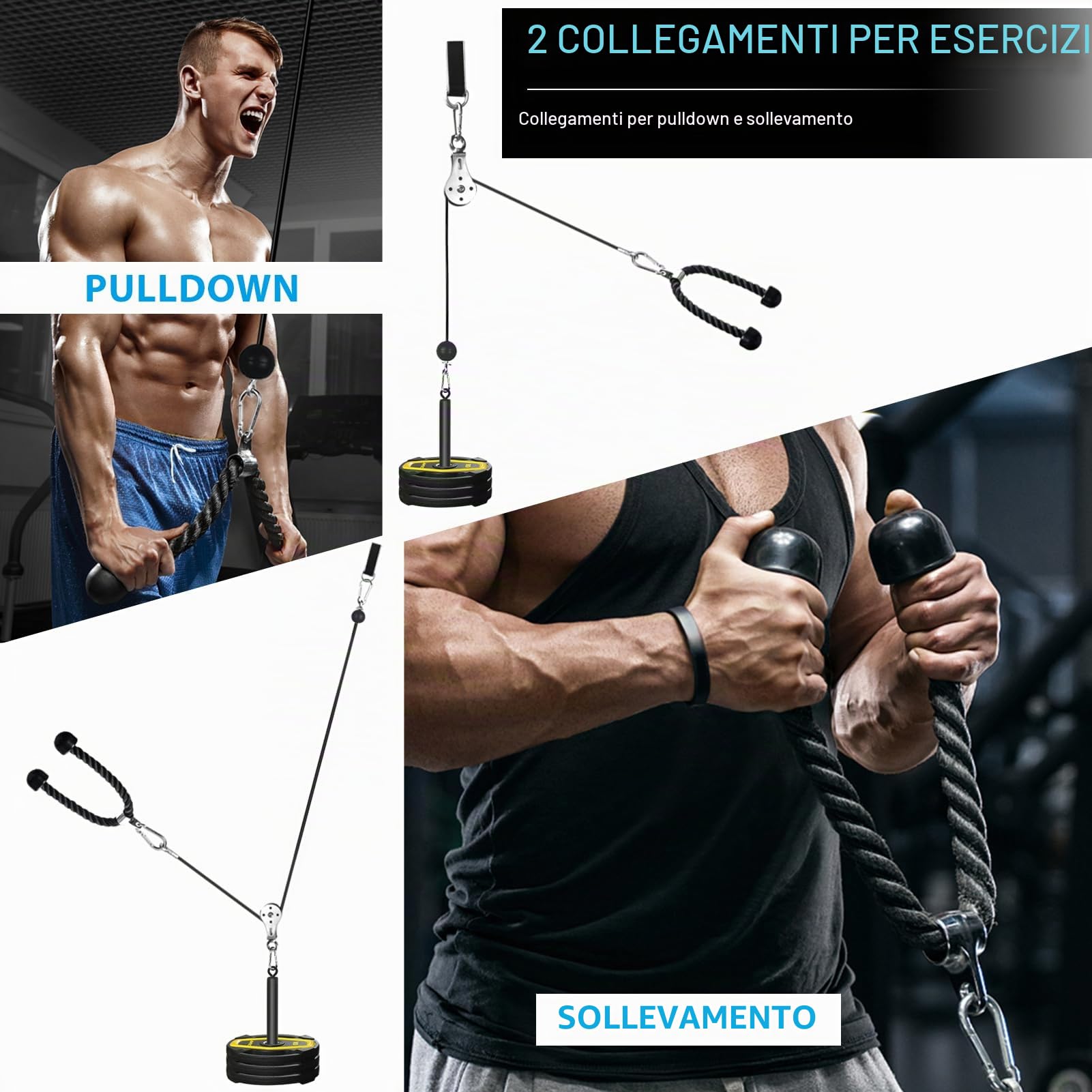 Puleggia Palestra, LAT Machine Carrucola Palestra con Cavo Palestra Casa Multifunzione Cavi Palestra Home Gym Accessori per Macchine Fitness