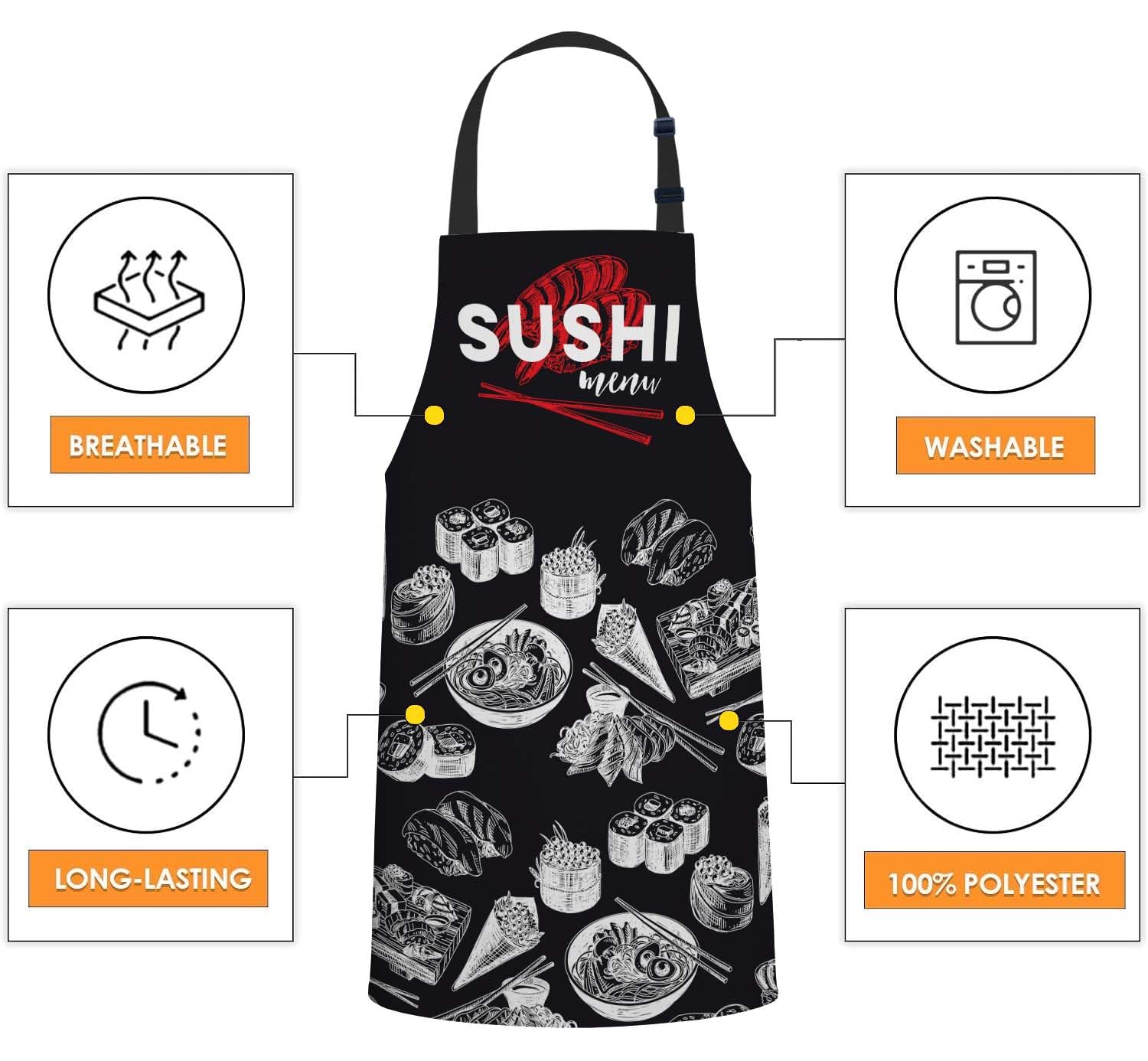 Smooffly Sushi Bar Menu Apron Adjustable Apron Cooking Kitchen Chef Women Men Aprons for Home Kitchen Restaurant - Image 4
