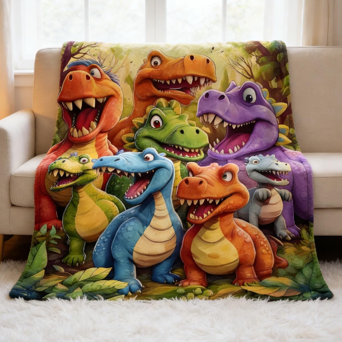 Coperta con dinosauri, 150 x 130 cm, super morbida, per bambini, ragazzi, ragazze, in pile, per bambini, grande e confortevole, come regalo per letto, divano, divano