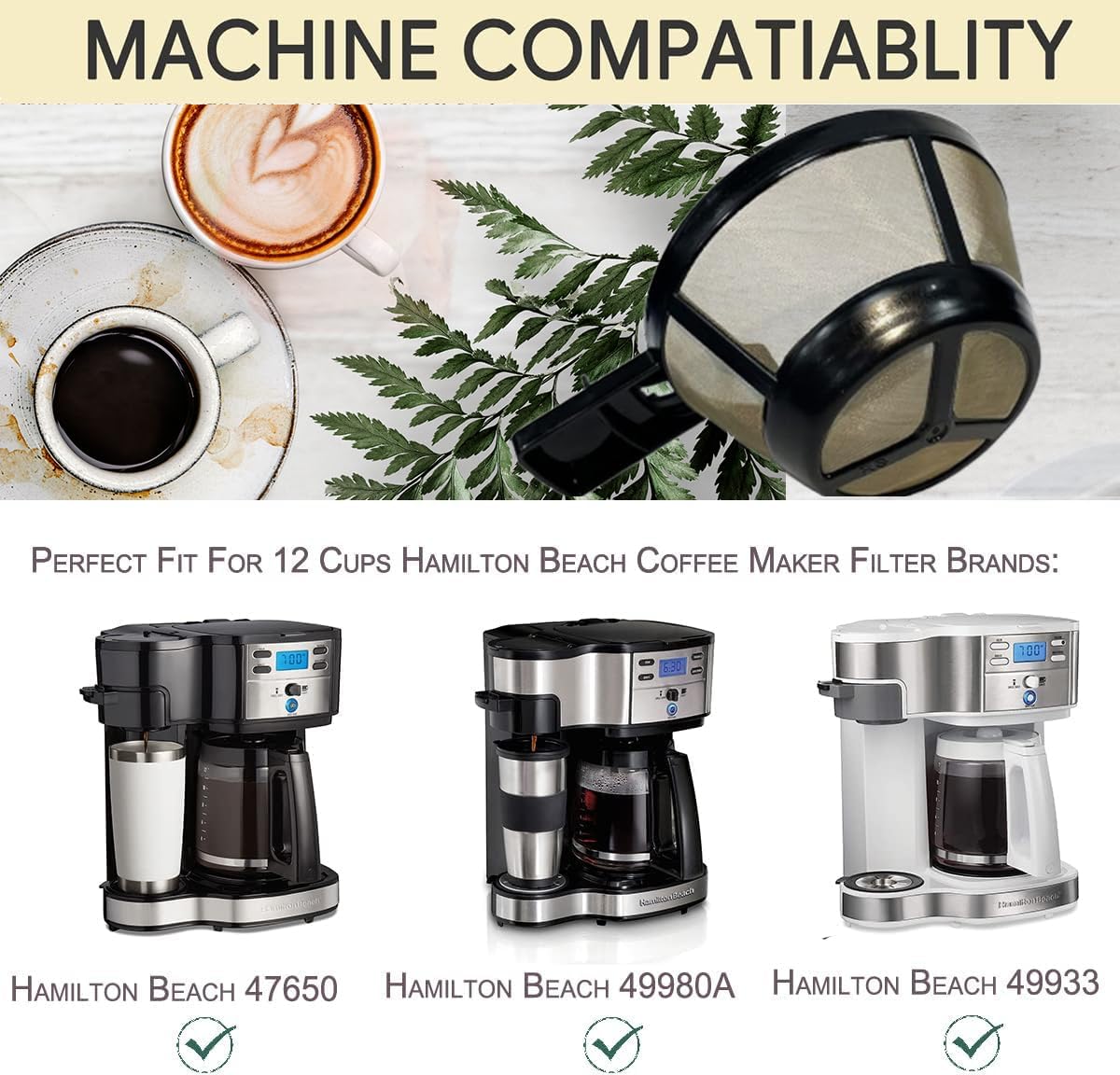 Reusable Coffee Basket Filter,12 Cup Replacement Filters Compatible with Hamiliton Beach 2-Way Brewer Coffee Maker Models 49980A, 49980Z, 47650, 49933,12 Cup Programmable Drip Accessories image 2