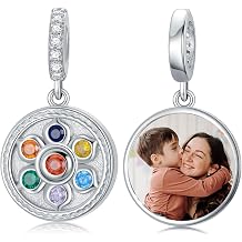 LONAGO 925 Sterling Silver Personalized Photo Charm Fit Compatible for Bracelet Necklace Customized Heart Round Shape Picture Bead