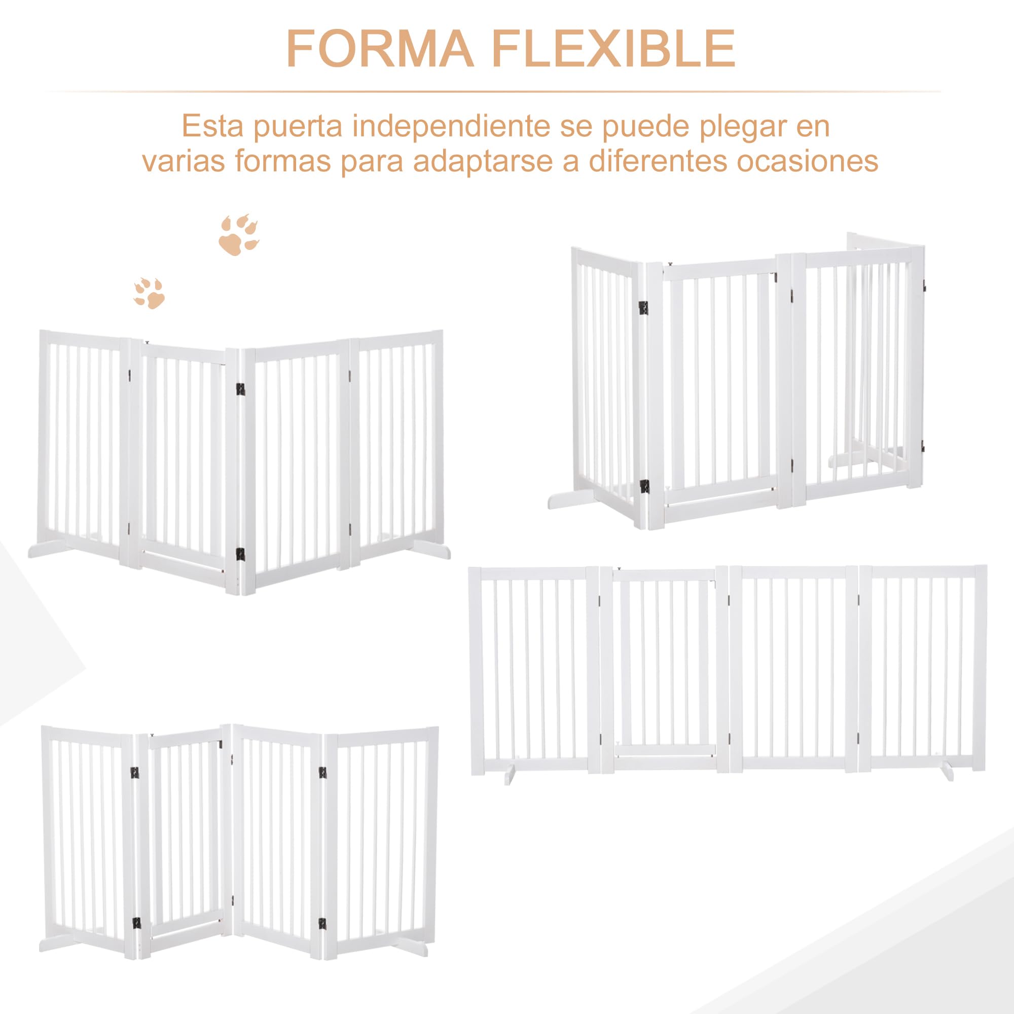 PawHut Barrera para Perros Plegable con Puerta Pequeña Valla para Perros 220x91 cm de 4 Paneles Barrera de Seguridad para Mascotas para Pasillo Escalera Blanco