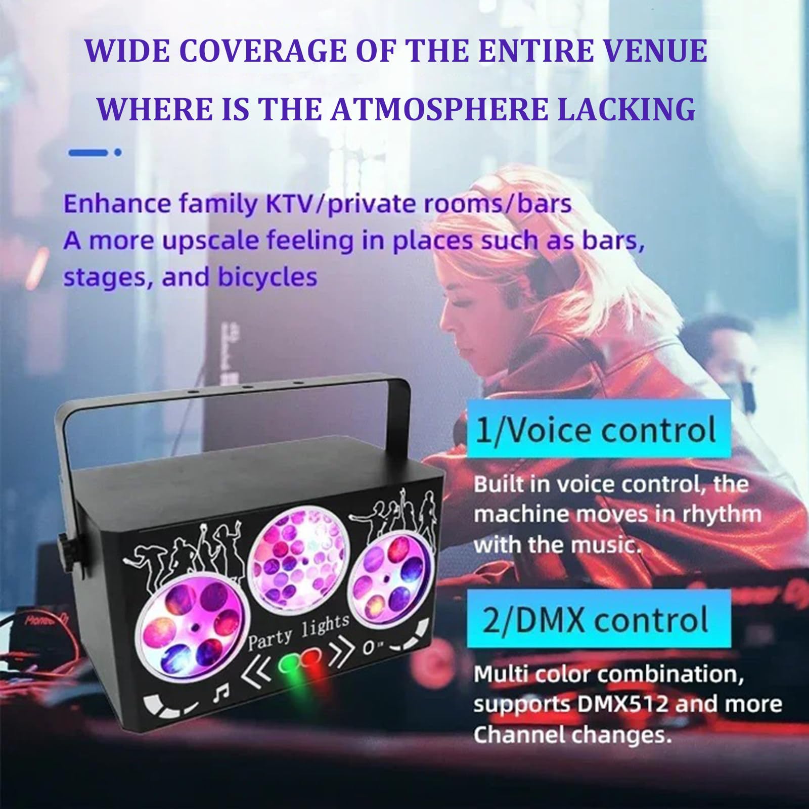 Luce Da Discoteca Rgbw, Proiettore Laser 4 in 1 Con Effetti Speciali, Luci Stroboscopiche a LED,Luce Da Palcoscenico Attivata Dal Suono Dmx, Telecomando, Per Dj, Feste,Matrimoni,Ktv,Riunioni in Casa