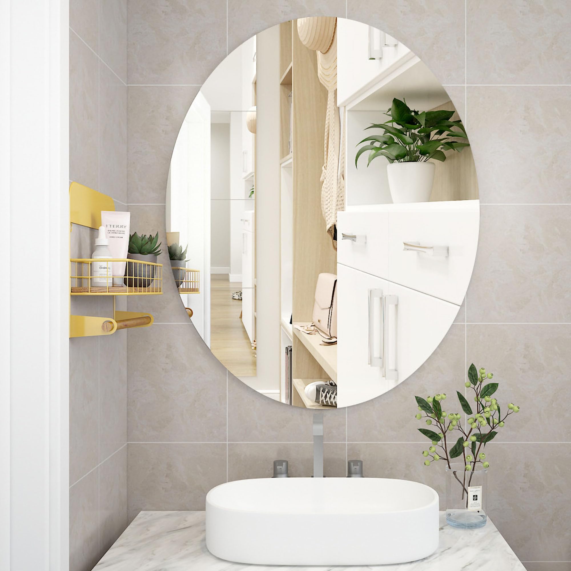 Designer Bathroom Mirror Wall Mounted Decorative Mirror 3MM Size - 12x15In Decorative Mirror 3mm no Drill Require, Mirror Mount Tape on Back Side (12x15, Oval)-image-40