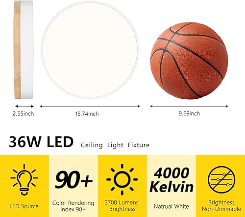 Miniatura 10 de Lámpara de techo moderna de madera, lámpara de techo redonda LED empotrada, lámpara de techo minimalista, accesorios de iluminación de techo blancos
