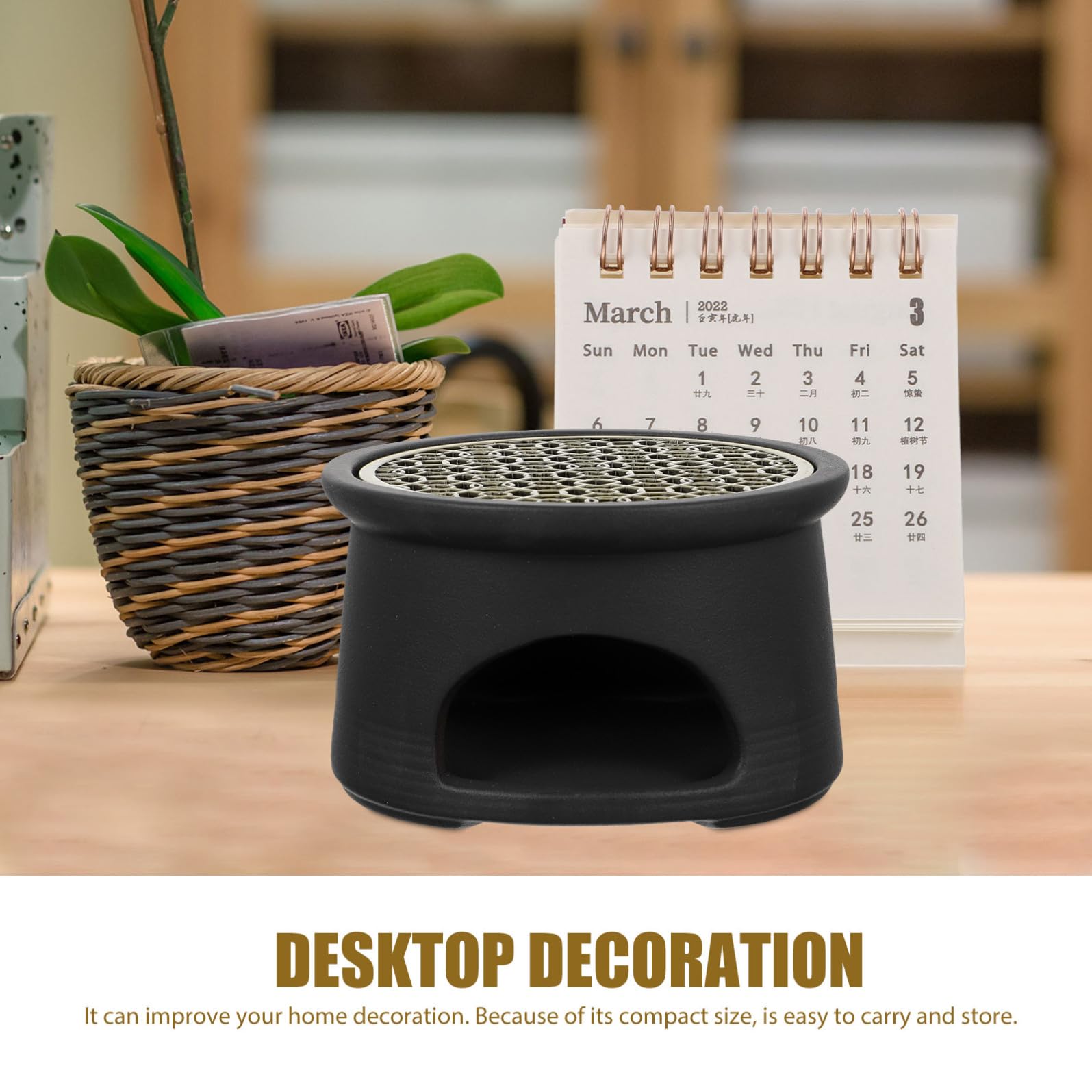 Scalda Teiera in Ceramica Nero Design Moderno e Compatto, Scaldacandela da Tavolo per Sciogliere Cera e Decorazione Funzionale
