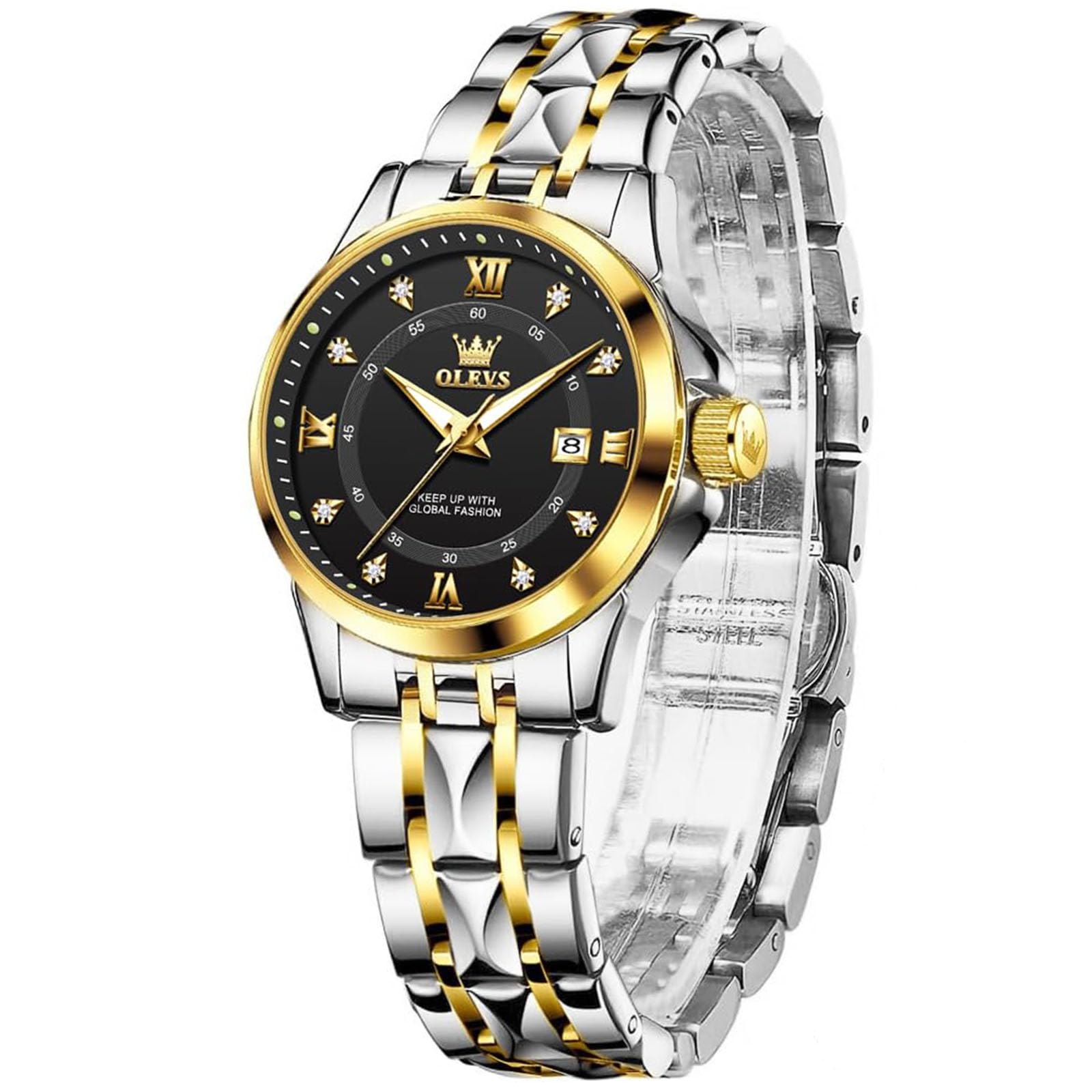 OLEVS Damen Uhr Quarz Edelstahl Armbanduhr mit Datum Elegante Damenuhr | Elegante Damenuhr mit Edelstahlarmband Quarzwerk Datumsanzeige Mineralglas stilvollem Design für Alltag und besondere Anlässe
