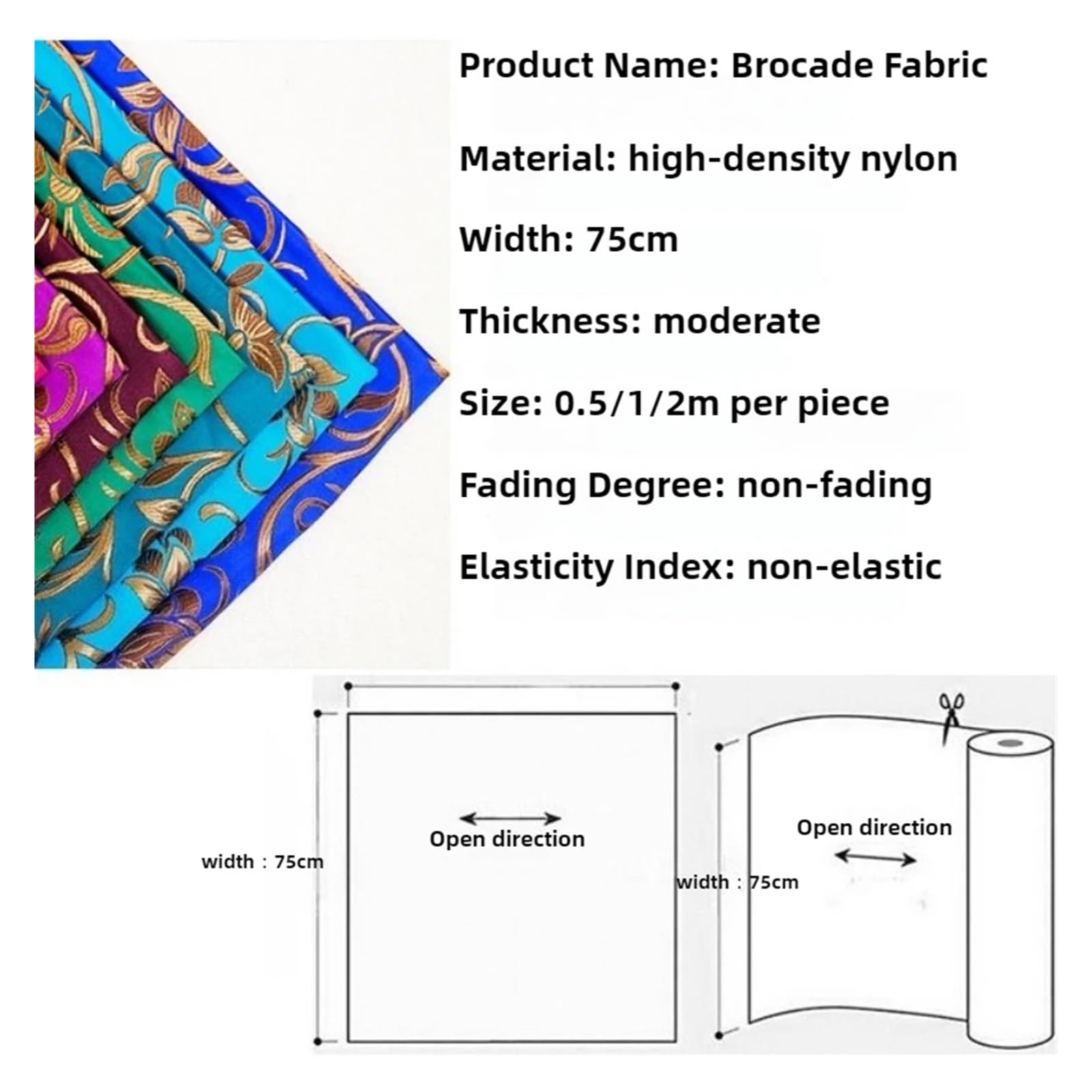 Tkanina satynowa z jedwabiu Brokatowa satynowa tkanina kwiatowa do szycia kimono Cheongsam DIY wielokolorowe wiele rozmiarów(Sapphire Blue,200x75cm(2m))